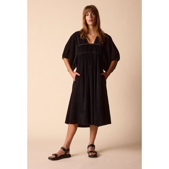St Roche Lake Midi Dress in Black Mini Corduroy Goth Romance Main Character - Picture 1 of 6